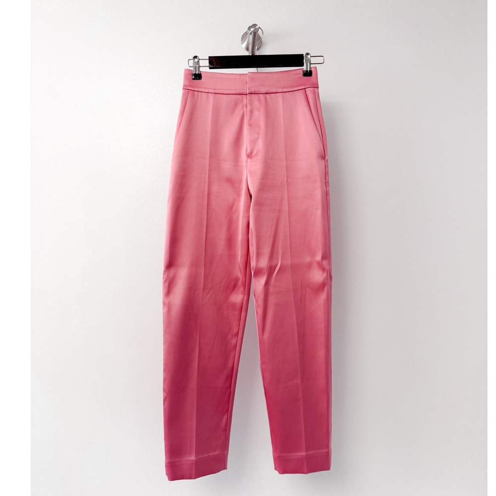 & Other Stories Paris Atelier Pink Satin High Waisted Straight Leg Trousers‎ 4